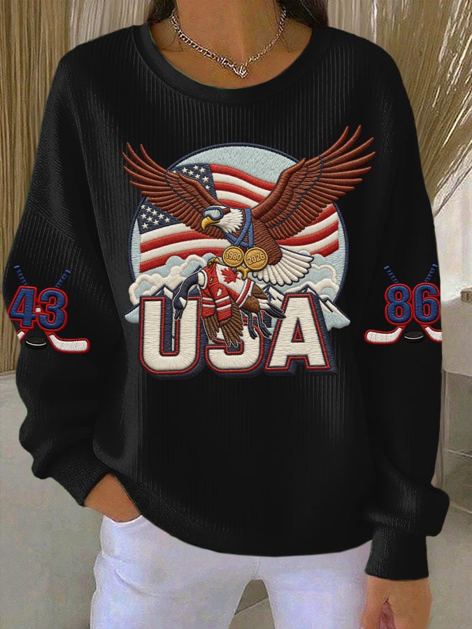 Women's Retro USA Ice Hockey Print Sweatshirt