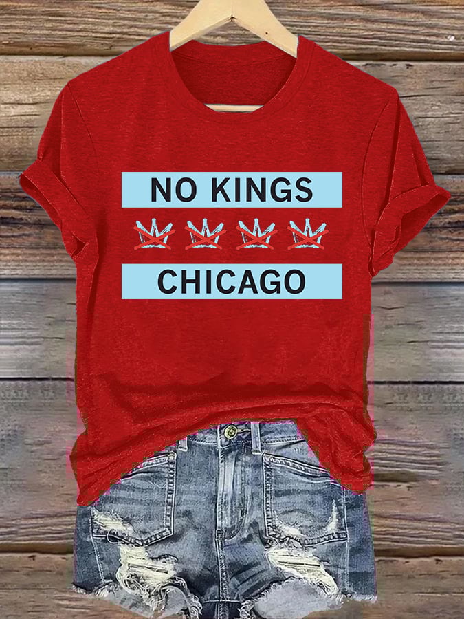 🔥Buy 3 Get 15% Off🔥Women's No Kings Chicago Flag Print T-Shirt
