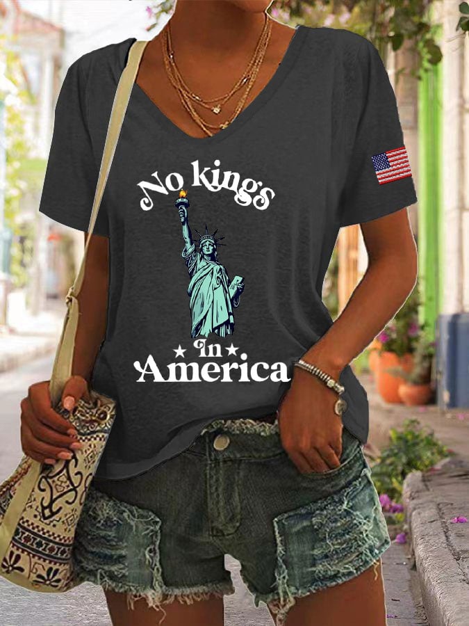 🔥Buy 3 Get 15% Off🔥Women's Independence Day FDT NO KINGS IN AMERICA Printed Casual T-Shirt