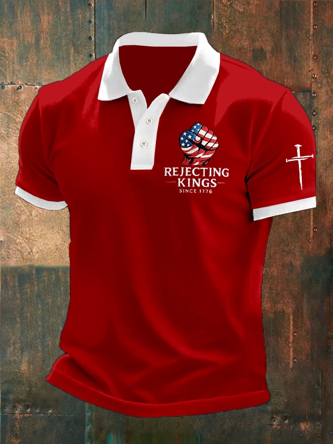 🔥Buy 3 Get 15% Off🔥Men's “Rejecting Kings Since 1776” Print Casual Polo