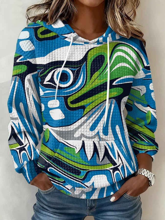 Women's Football Print Plaid Fabric Hooded Sweatshirt
