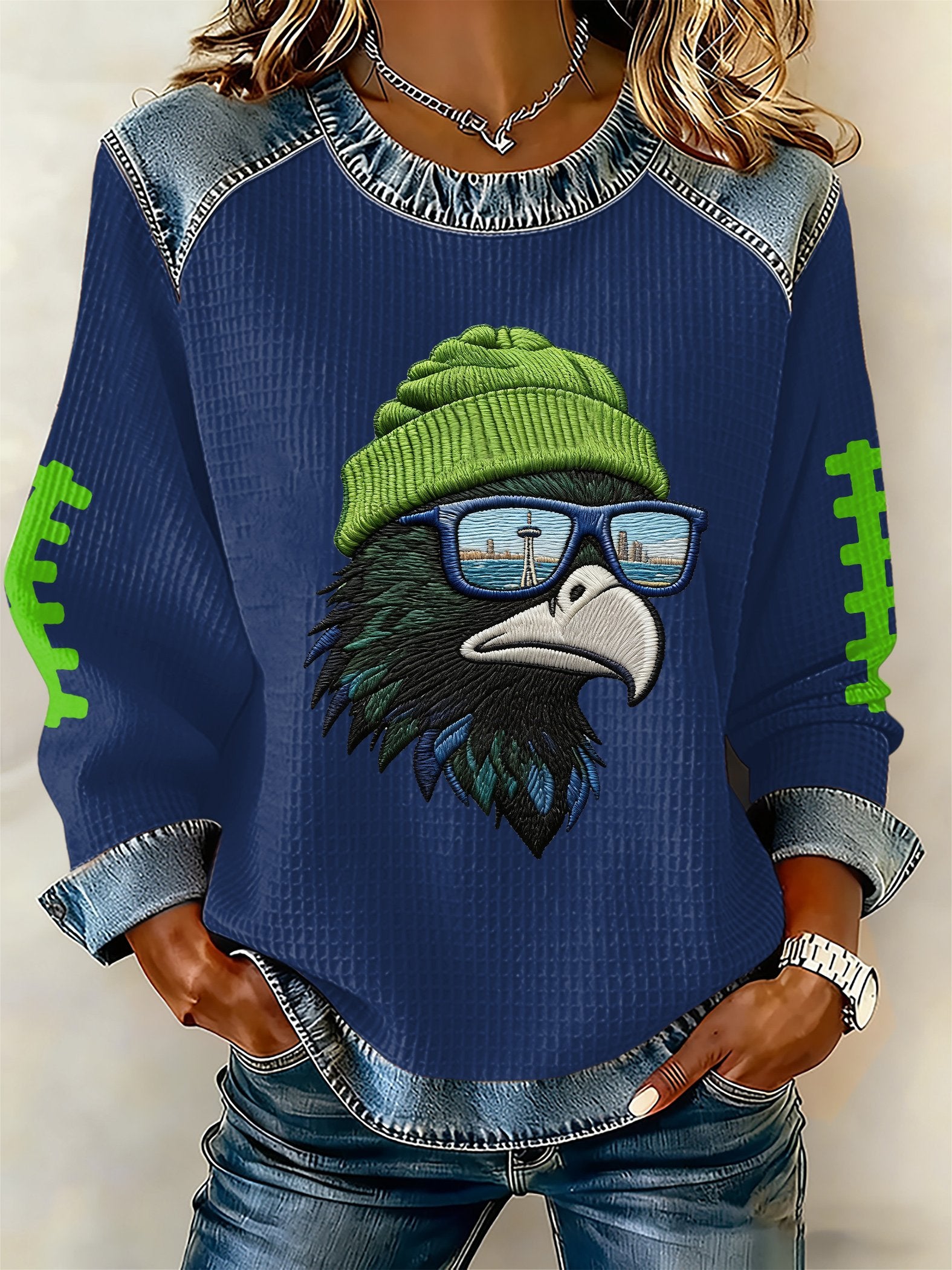 Women's rugby print long-sleeved sweatshirt