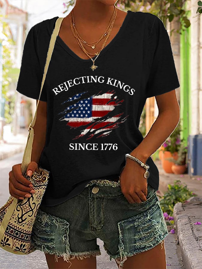 🔥Buy 3 Get 15% Off🔥Women's “Rejecting Kings Since 1776” Print Casual T-Shirt