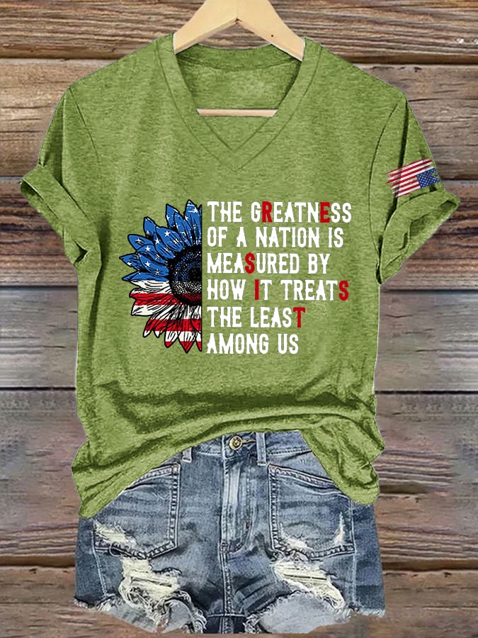 🔥Buy 3 Get 15% Off🔥V-Neck Retro Resist The Greatness Of A Nation Is Measured By How It Treats The Least Among Us Print T-Shirt