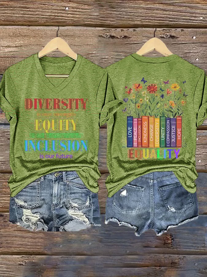 🔥Buy 3 Get 15% Off🔥V-neck Retro Diversity Is Our Strength Equity Is Our Responsibility Inclusion Is Our Future Print T-Shirt