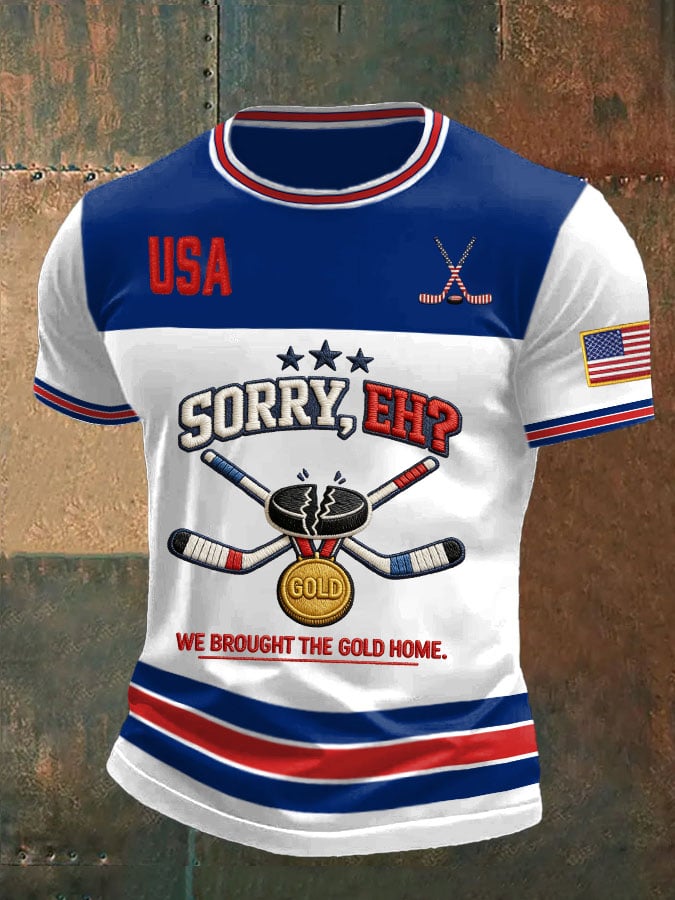 Men's Retro USA Ice Hockey Printed Casual T-shirt