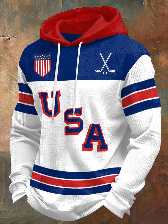 Retro Men's USA Ice Hockey Print Hoodie