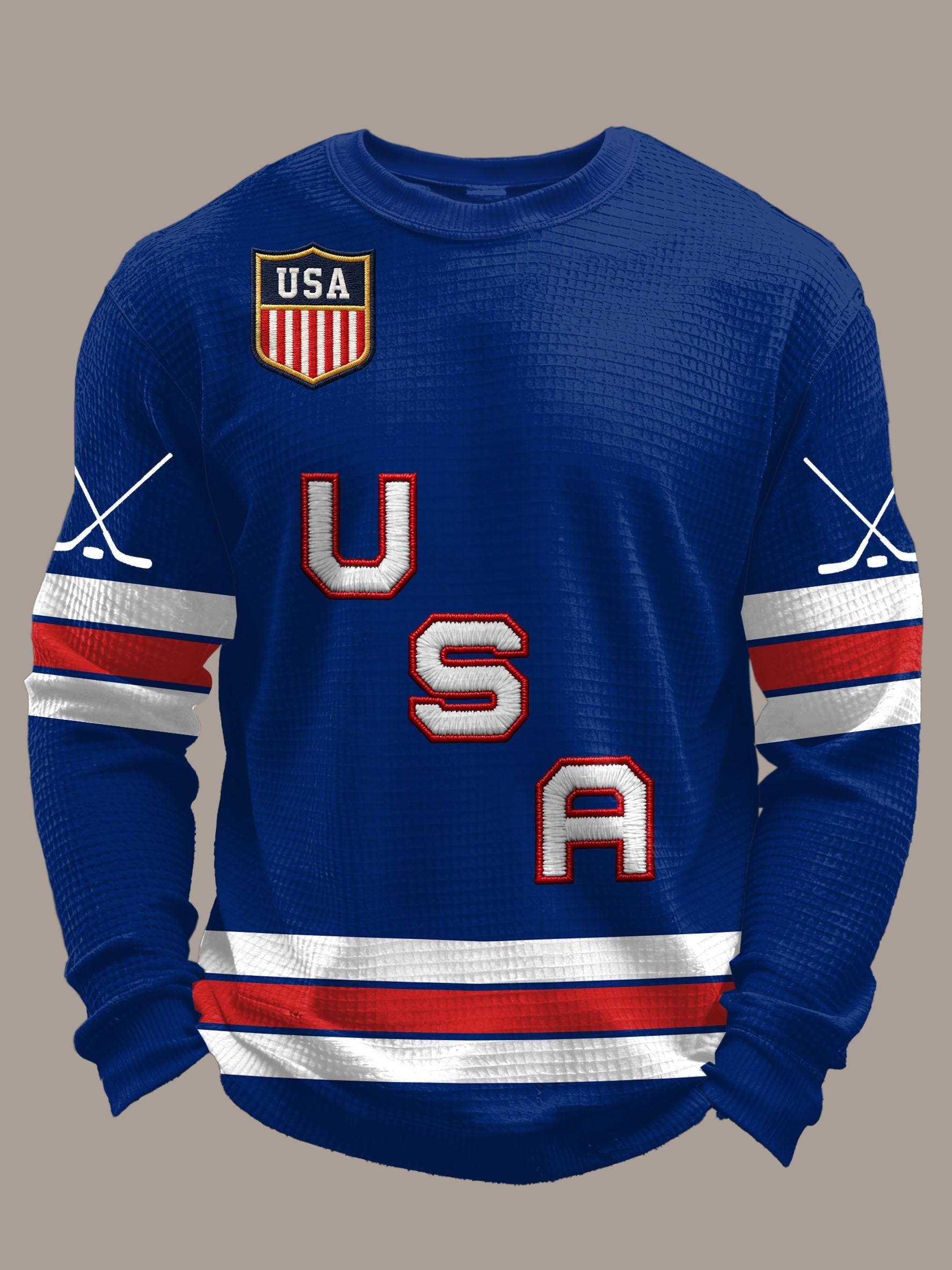 Men's Retro USA Ice Hockey Print Casual Long-Sleeved Top