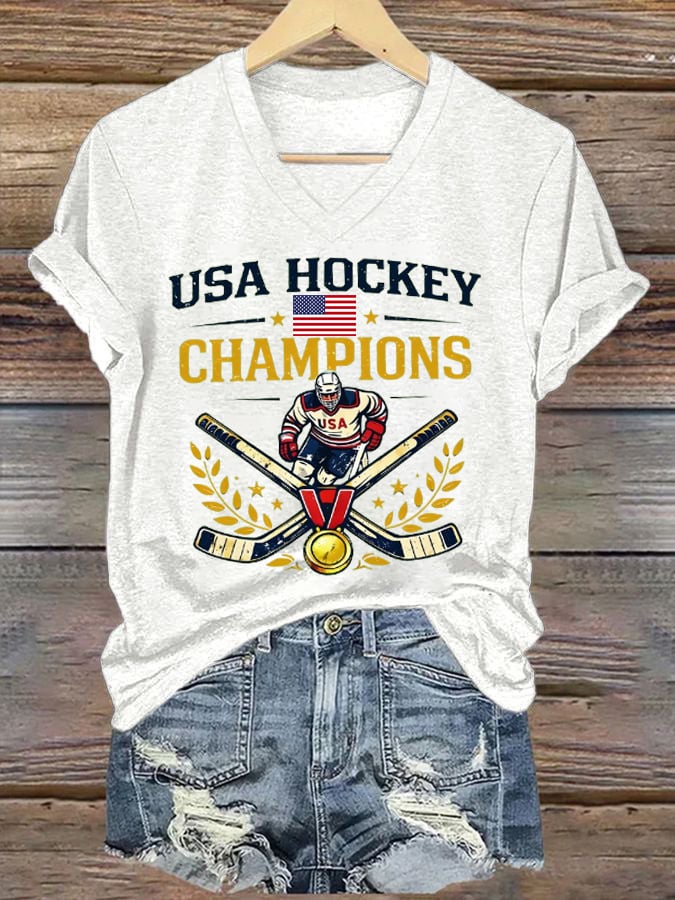 Women's Ice Hockey Print Casual T-Shirt
