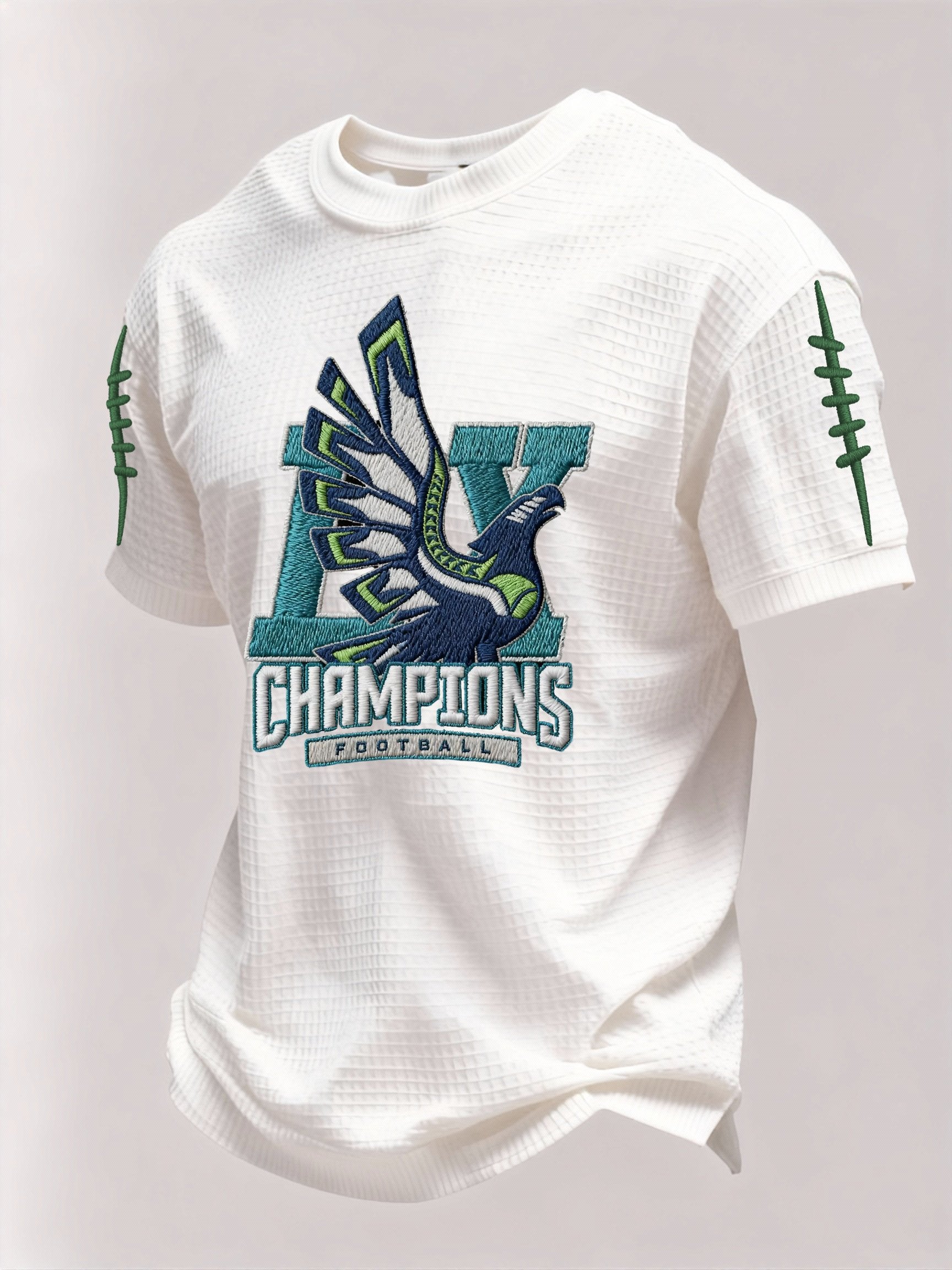 Menâs Football Graphic Waffle Knit Short Sleeve Crewneck T-Shirt