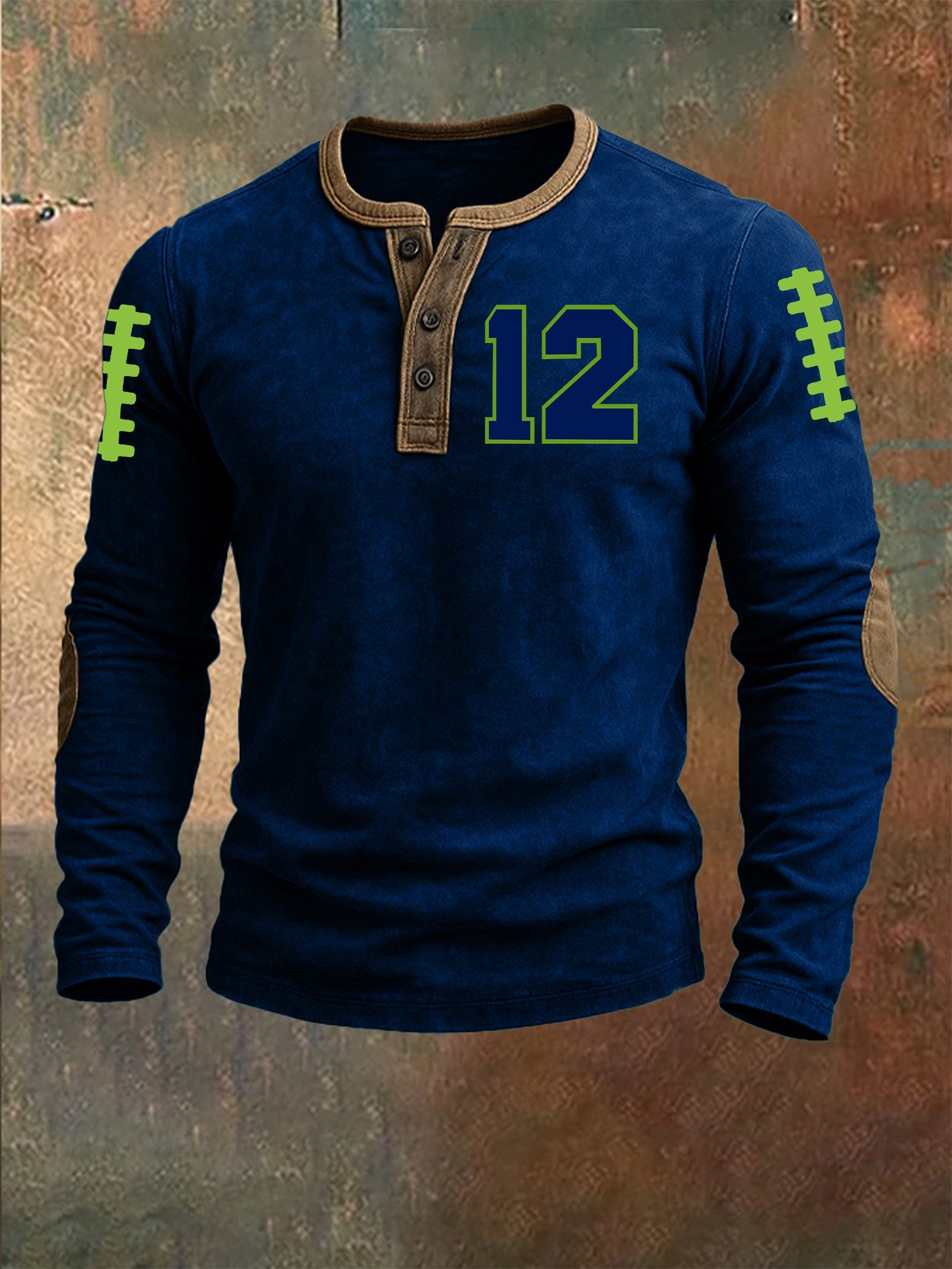 Men's Rugby Print Henley Top