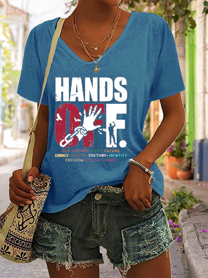 🔥Buy 3 Get 15% Off🔥Women's Hands Off Protest Printed V-Neck T-Shirt