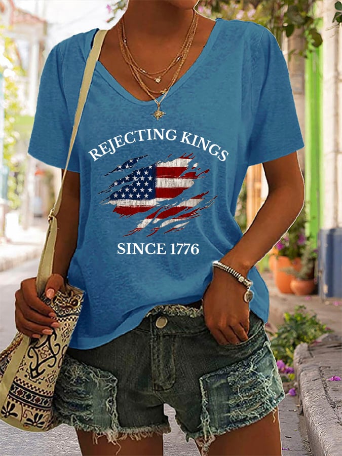 🔥Buy 3 Get 15% Off🔥Women's “Rejecting Kings Since 1776” Print Casual T-Shirt