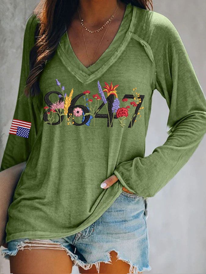 Women's Fashion Flag Print Casual T-shirt