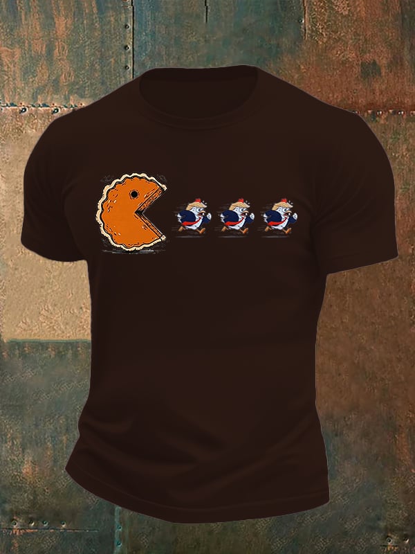 Men's Funny Turkey Chasing Pie Sublimation FDT Thanksgiving T-Shirt