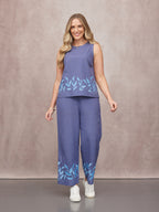 Verity Embroidered Trouser - Blue