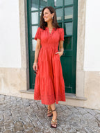 Georgie Cotton Summer Dress - Red