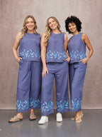Co-Ord Embroidered Top & Trouser Bundle - Violet & Verity - Blue