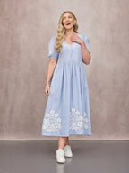 Lola Embroidered Relaxed Dress - Blue & White