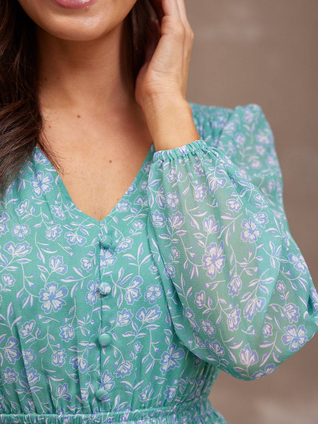 Isla Georgette Dress - Green Floral