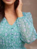 Isla Georgette Dress - Green Floral