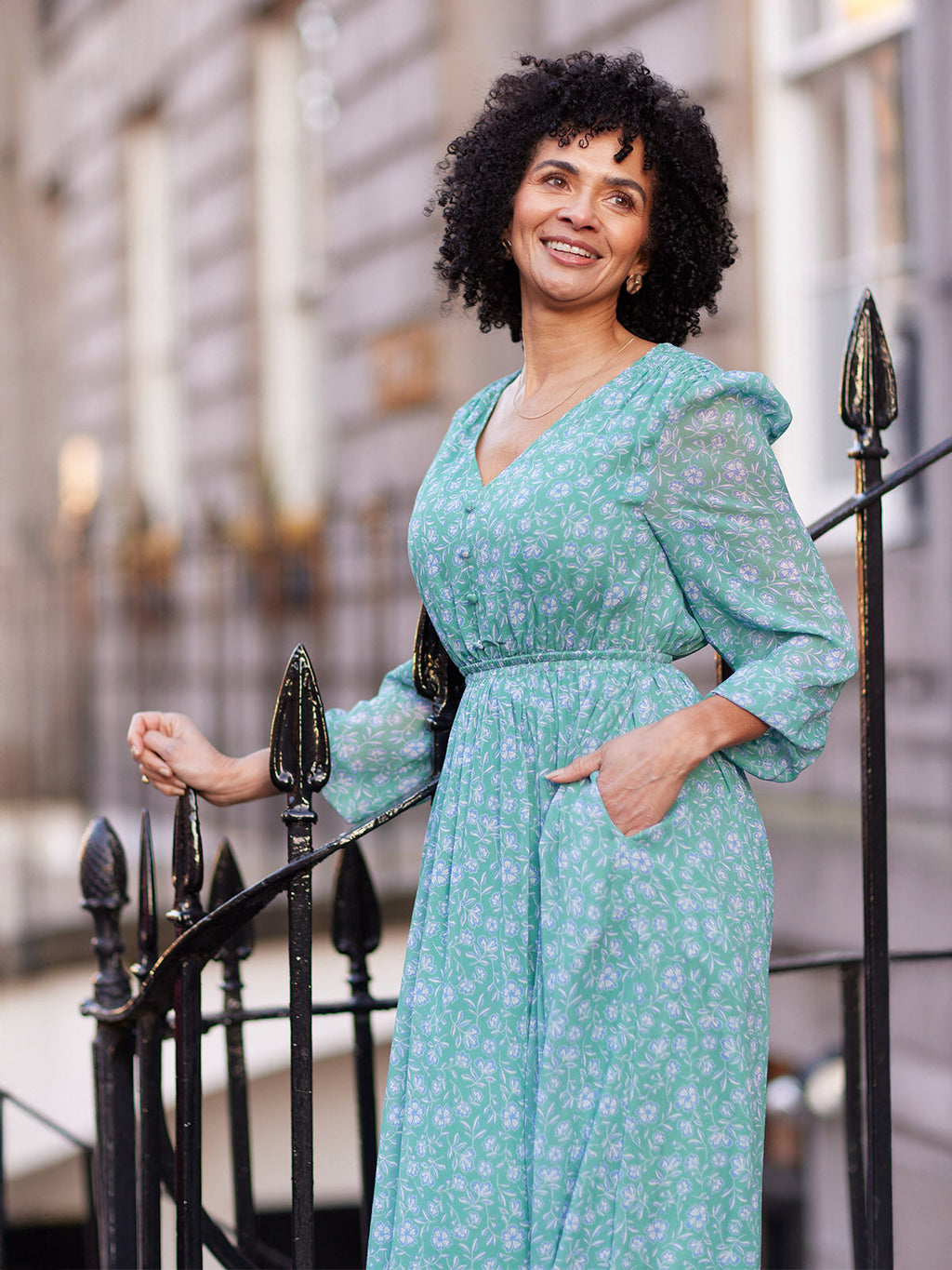 Isla Georgette Dress - Green Floral