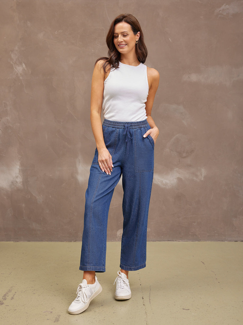Lynn Drawcord Waist Trouser - Denim