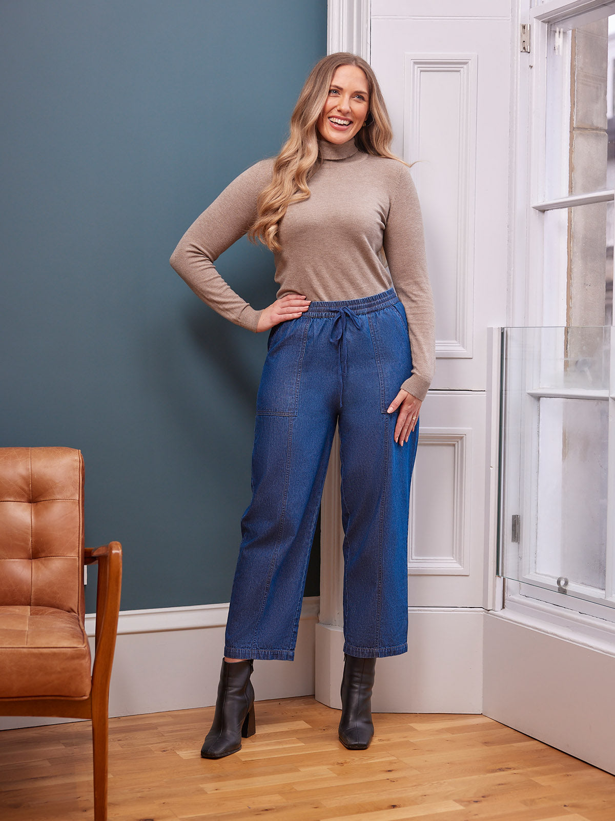 Lynn Drawcord Waist Trouser - Denim