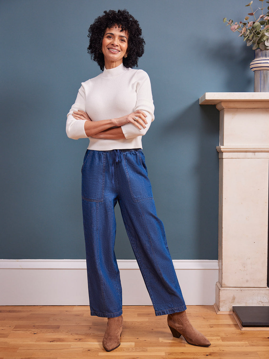 Lynn Drawcord Waist Trouser - Denim