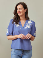 Frankie Embroidered Top - Blue