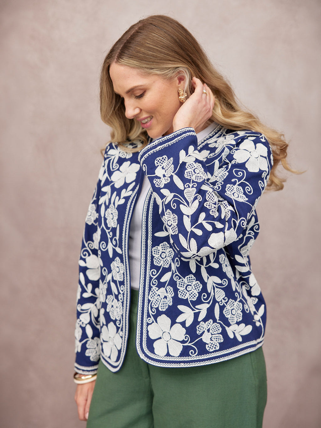 Elaine Embroidered Jacket - Reversible Navy