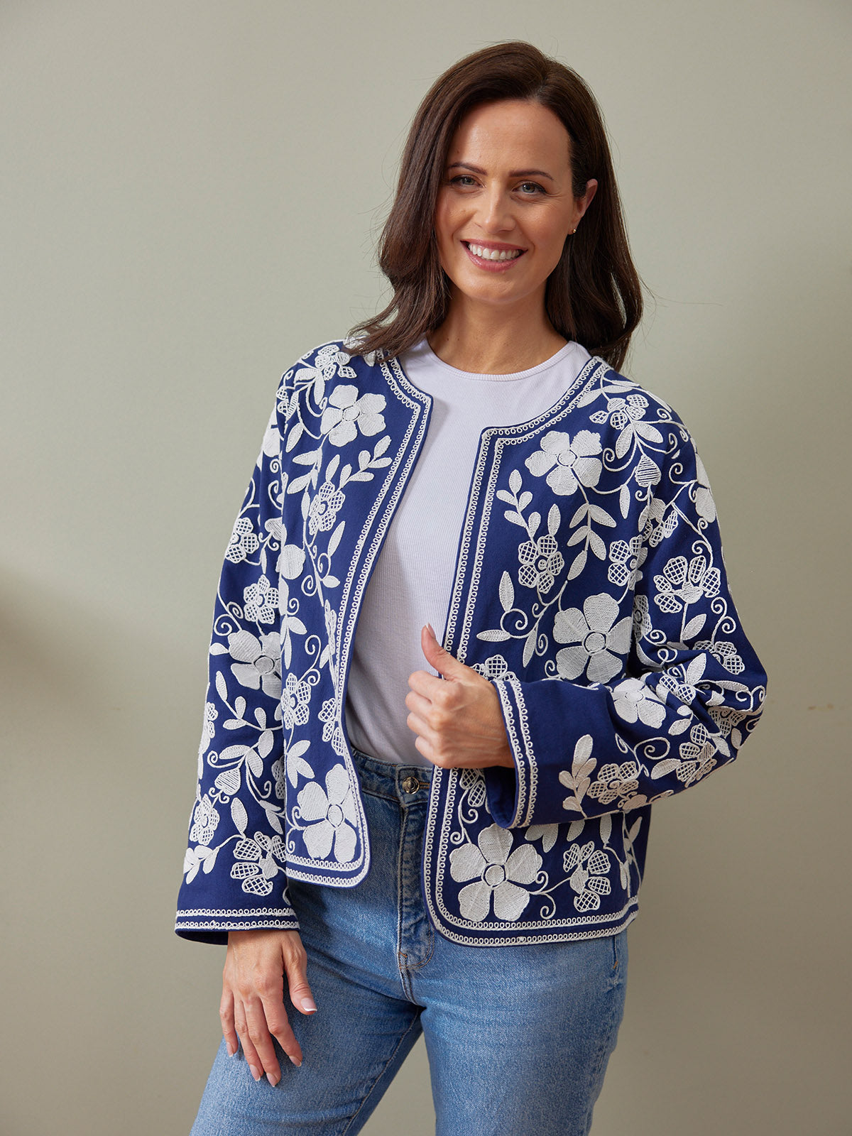 Elaine Embroidered Jacket - Reversible Navy