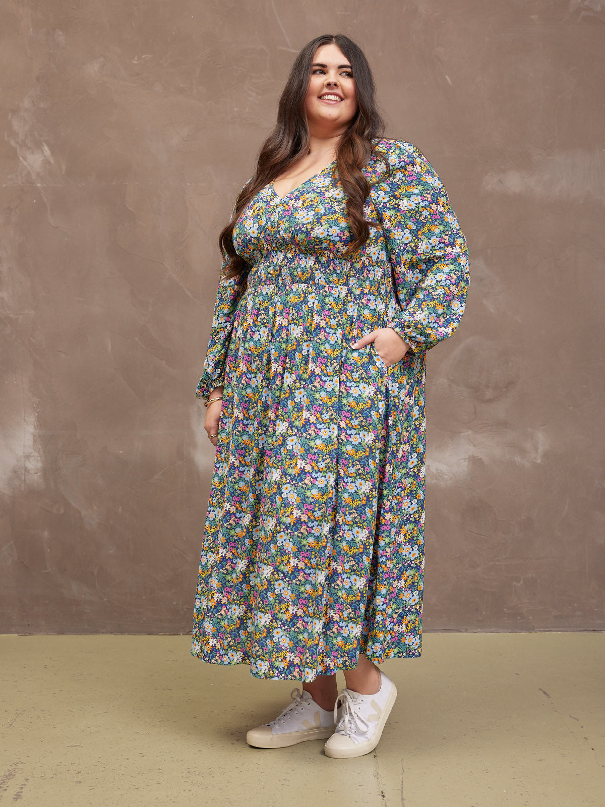 Maddie V-Neck Dress - Multi Coloured Floral