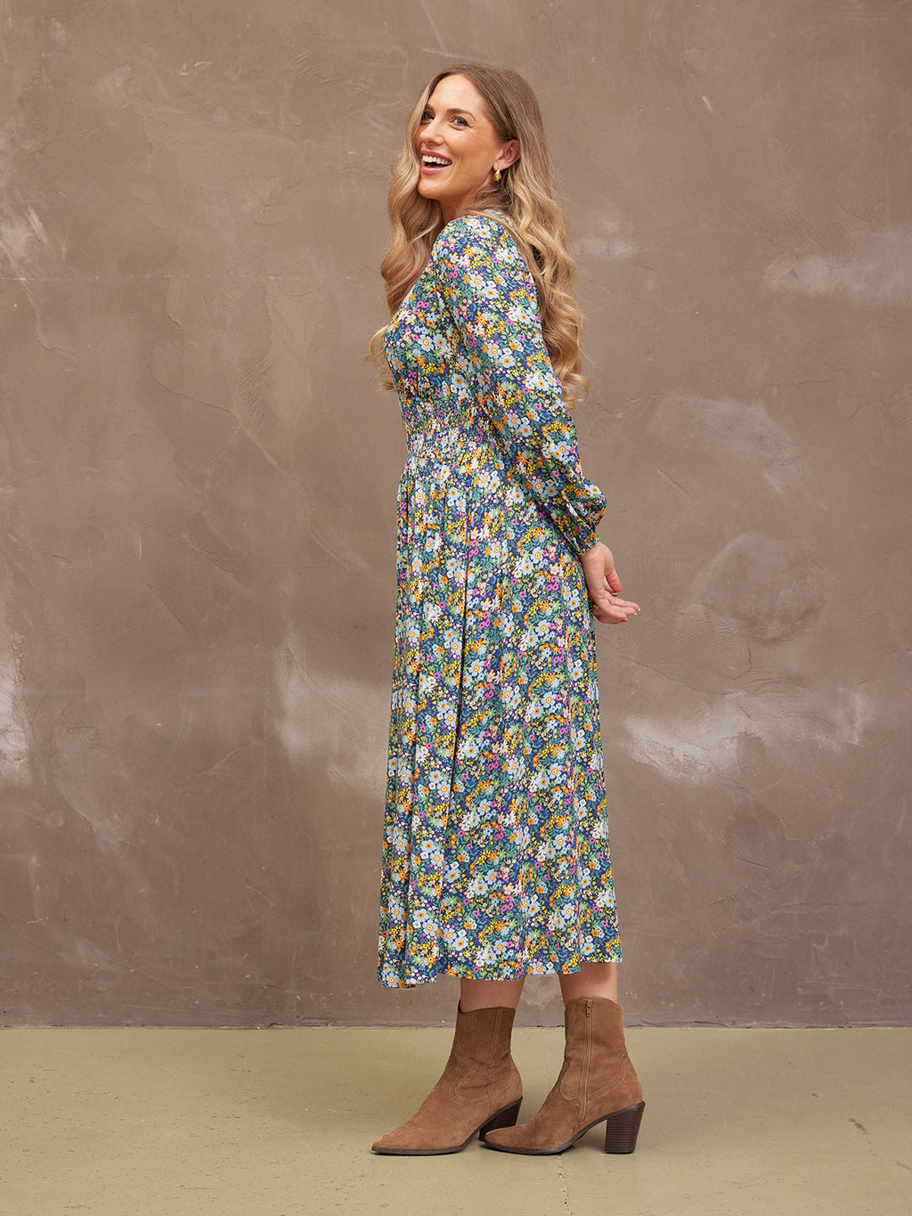Maddie V-Neck Dress - Multi Coloured Floral
