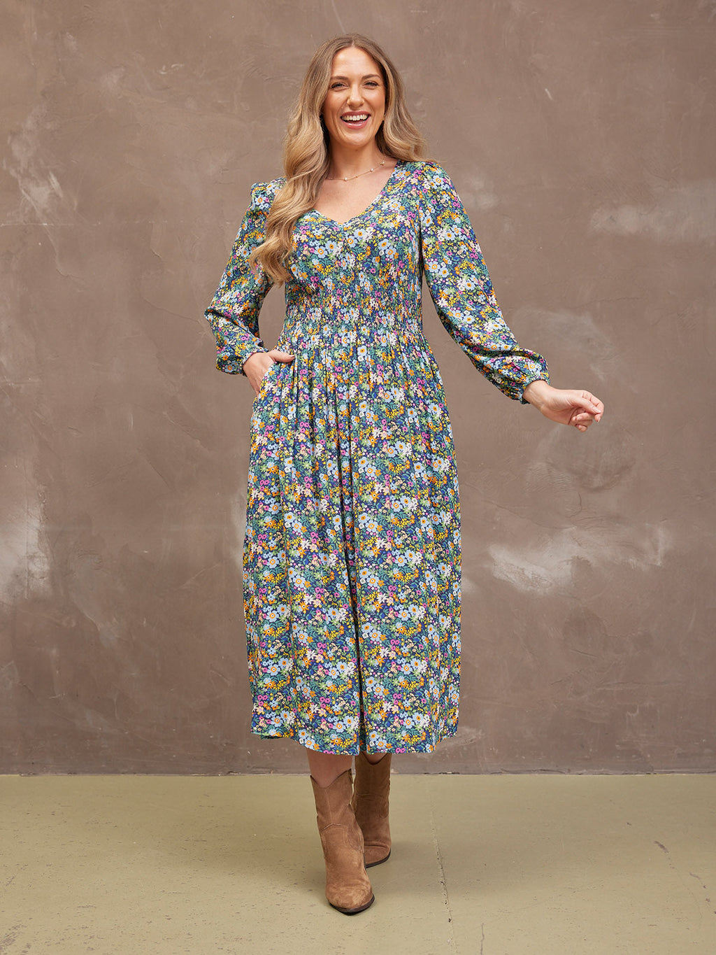 Maddie V-Neck Dress - Multi Coloured Floral