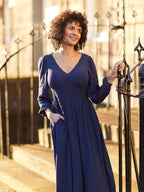 Maddie V-Neck Dress - Navy