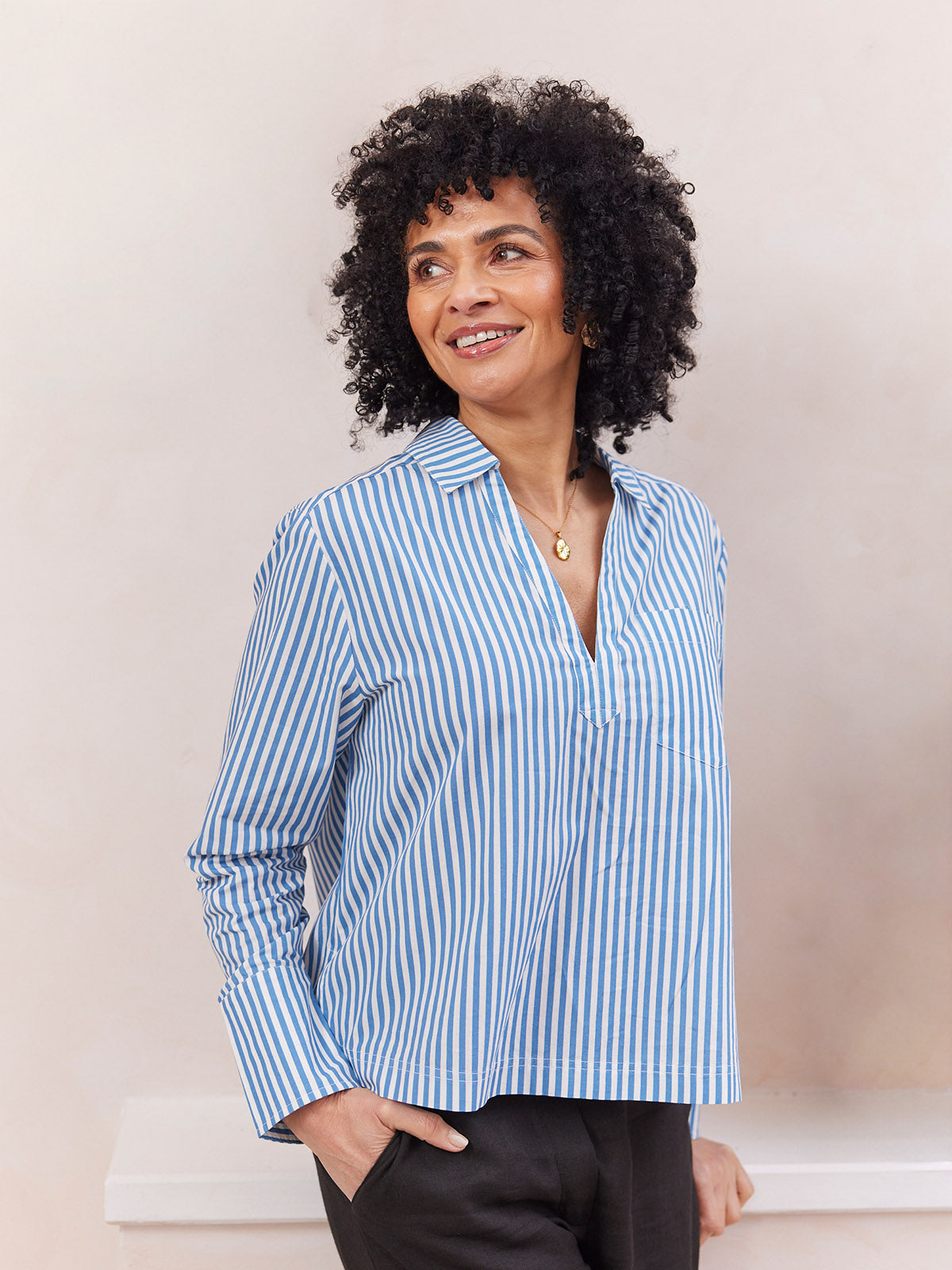 Maria Stripe Shirt - Blue and White