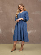 Jessica V-Neck Denim Dress - Printed Paisley