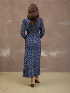 Monica V-Neck Tea Dress - Navy Floral