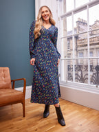 Monica V-Neck Tea Dress - Navy Floral