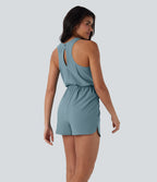 BreezefulTM Sleeveless Cut Out Drawstring Quick Dry Hiking Romper with Pockets