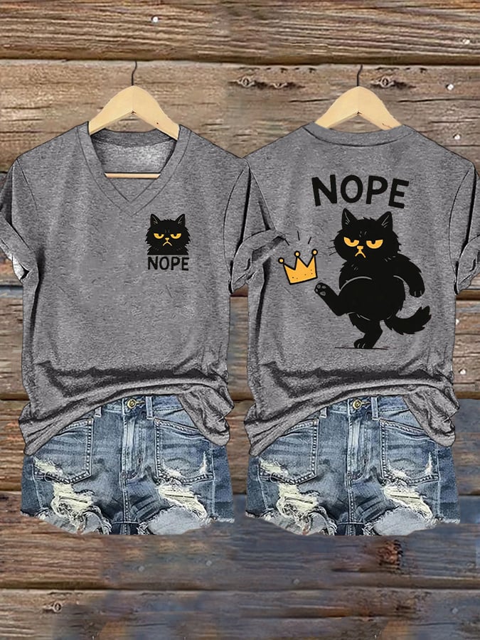 🔥Buy 3 Get 15% Off🔥Women's Retro No Kings In America Cat Crown Nope Print Short Sleeve T-Shirt