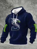 Men's Football Print Checkered Fabric Hooded Sweatshirt