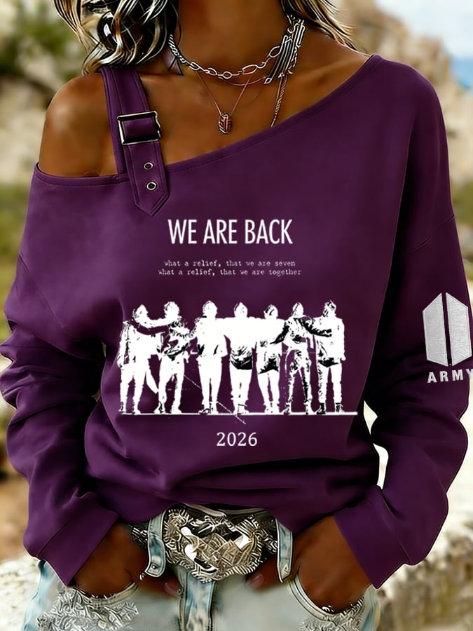 Women's Retro Leisure  Print Off-The-Shoulder Sweatshirt