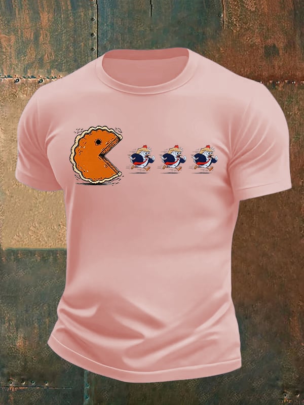 Men's  Funny Turkey Chasing Pie Sublimation FDT Thanksgiving T-Shirt