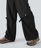 Mid Rise Belted Wide Leg Hiking Cargo Pants with Pockets