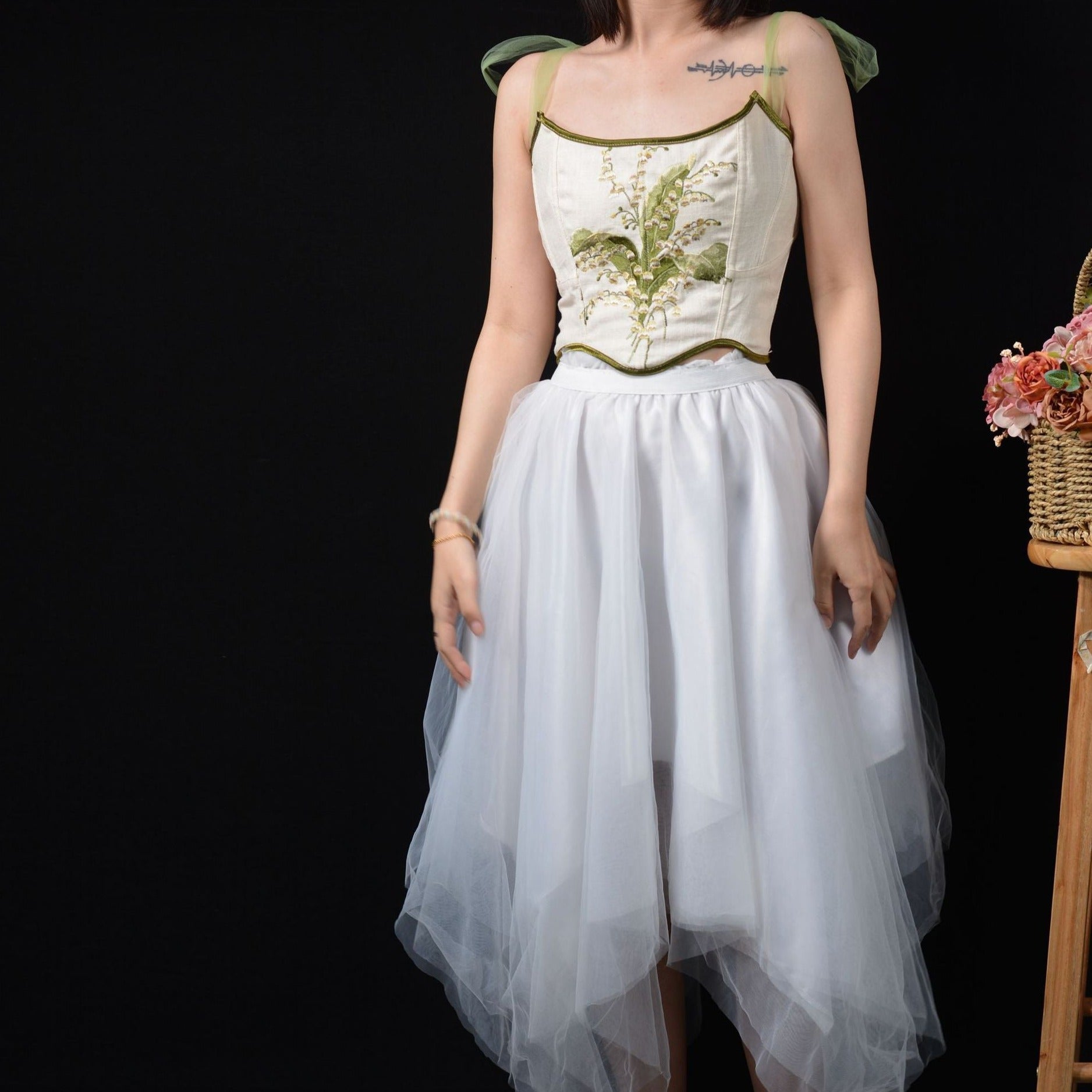 Tulle Straps Lily Of The Valley Boned Bustier