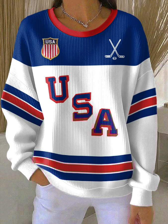 Retro USA Ice Hockey Print Sweatshirt