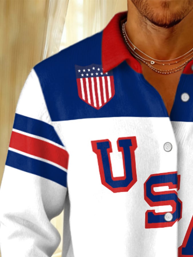 Retro Men's Usa Ice Hockey Print Knitted Tops