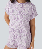 Round Neck Short Sleeve Leopard Print Lounge Top